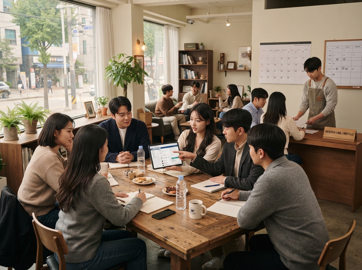 예약 조건과 대관 시간을 확인할 수 있는 모임 공간
