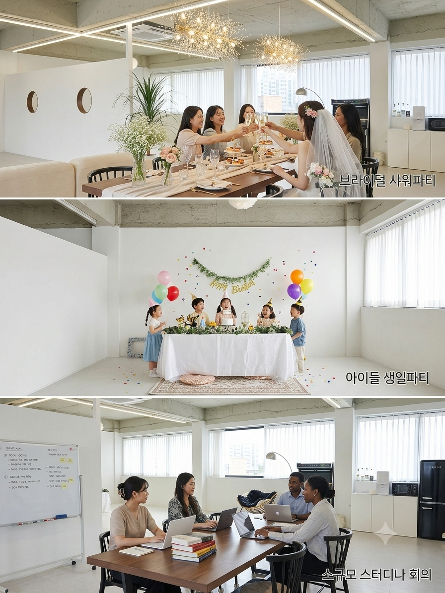 브라이덜 샤워 파티와 아이들 생일 파티, 회의를 하는 공간