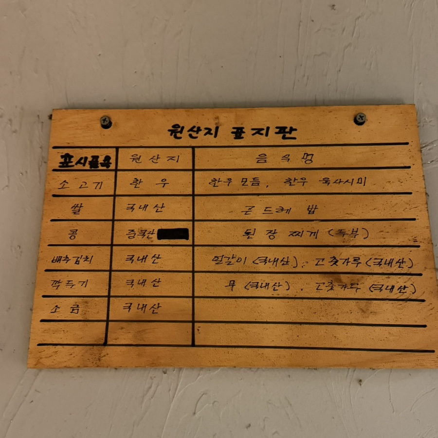 나무 판자에 적힌 원산지 표시판