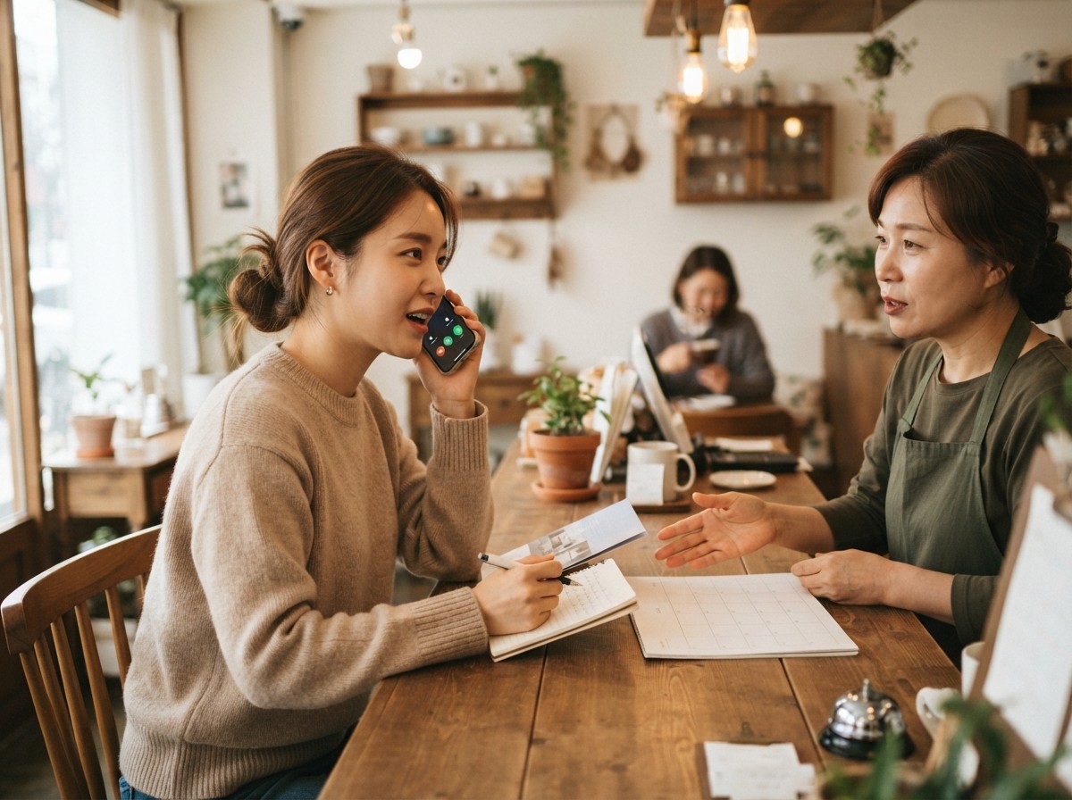 예약 전 전화나 방문을 통해 세부 조건을 확인하는 모습