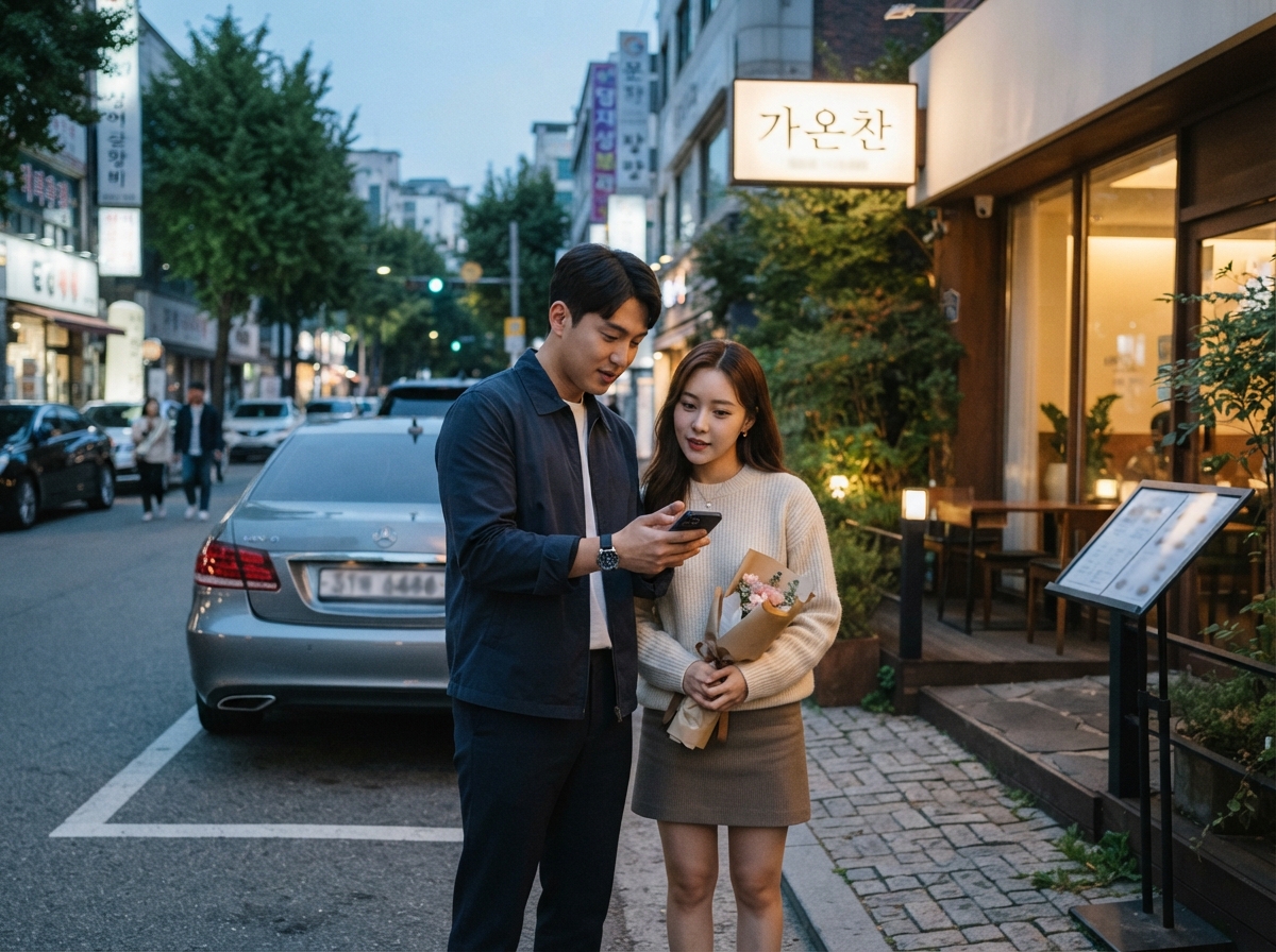 기념일 모임의 이동 동선과 주차 환경을 점검하는 모습