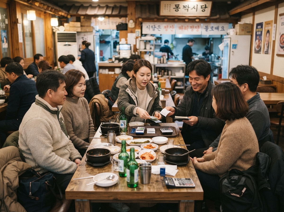 단체 인원이 모여 일정을 마무리하고 정산하는 공간