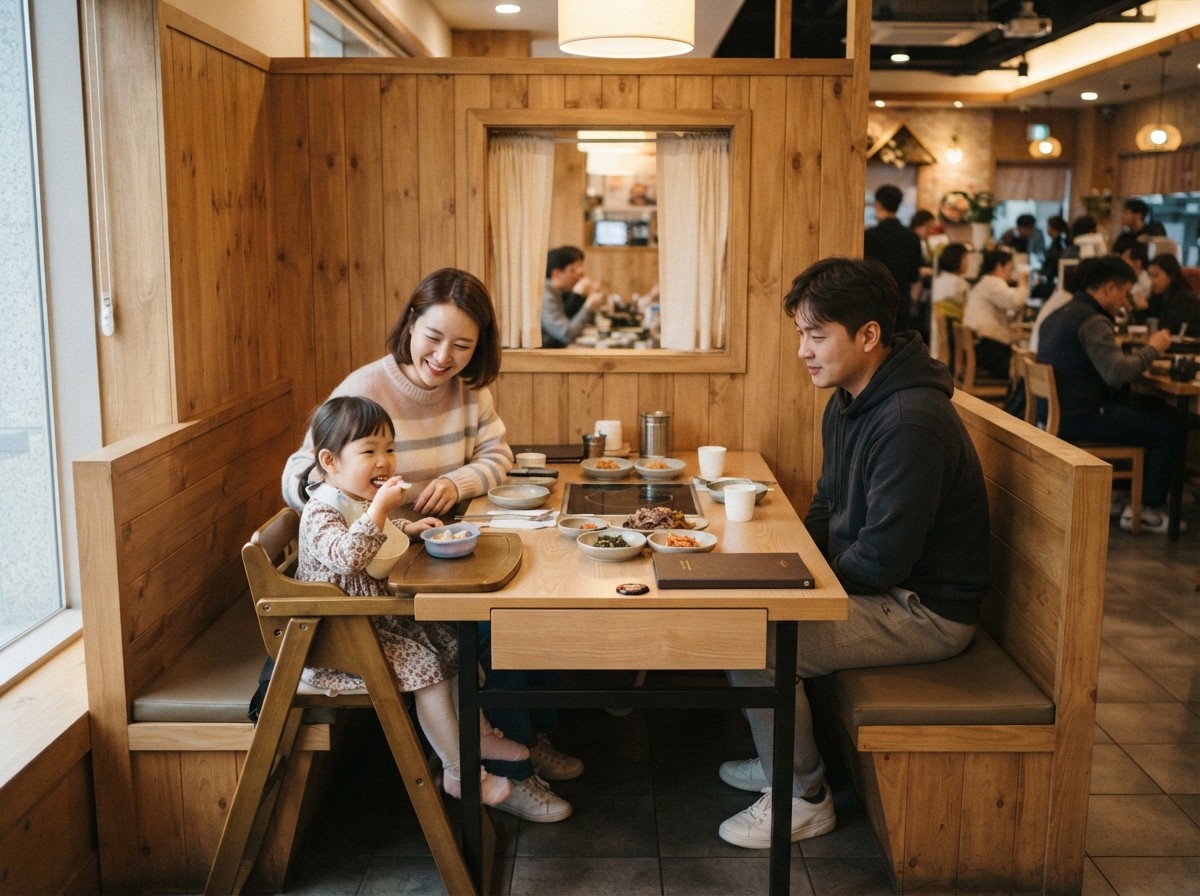 아이와 함께 앉기 좋은 독립된 식사 공간의 구조