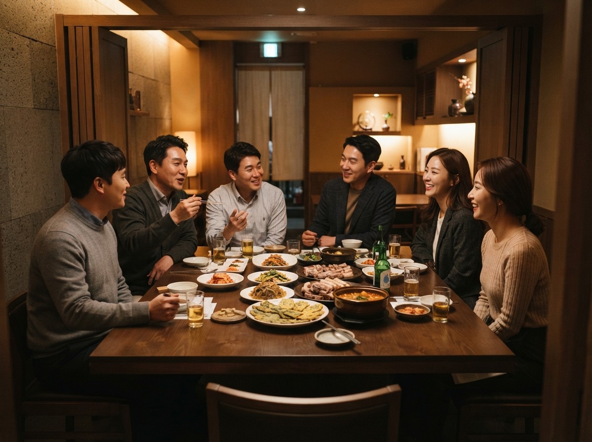 독립된 공간에서 대화를 나누기 좋은 단체 테이블 구조