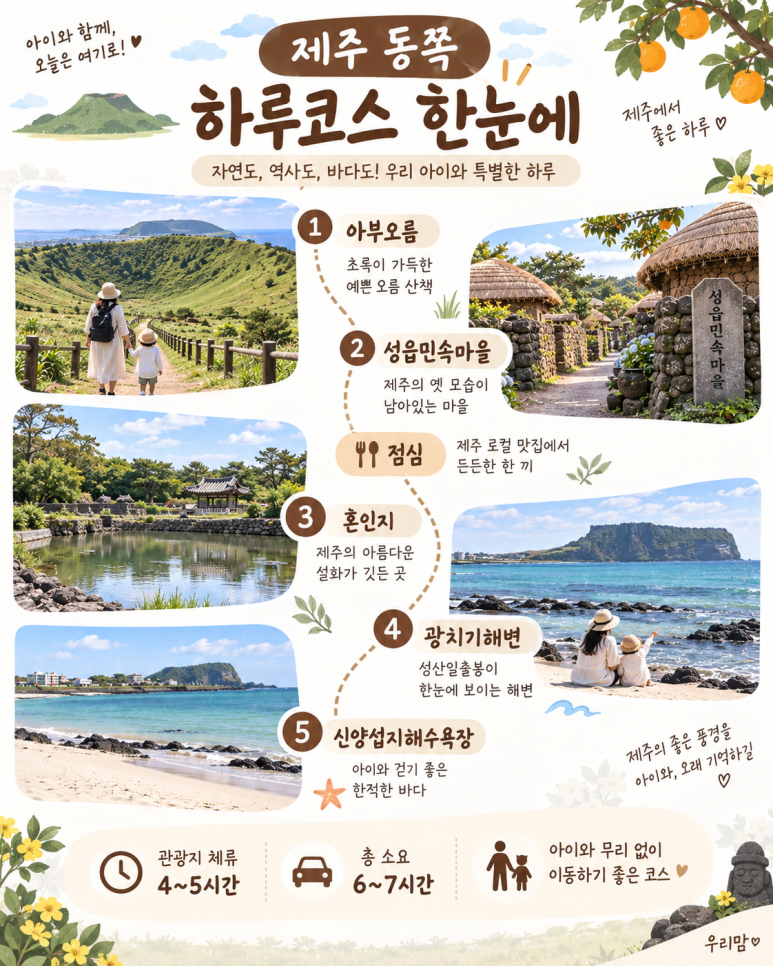 아이와 함께하는 제주 동쪽 하루 코스 안내도